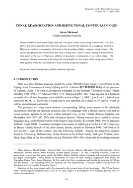 Tonal Reassociation and Rising Tonal Contours in Naxi1