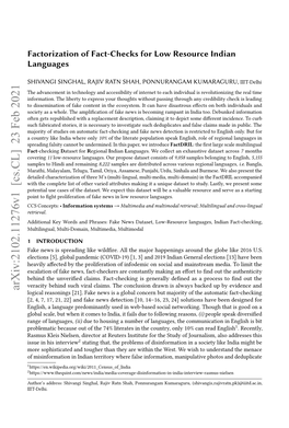 Factorization of Fact-Checks for Low Resource Indian Languages