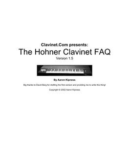 The Hohner Clavinet FAQ Version 1.5