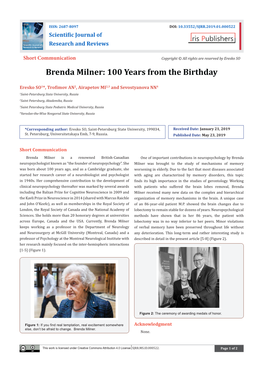 Brenda Milner: 100 Years from the Birthday