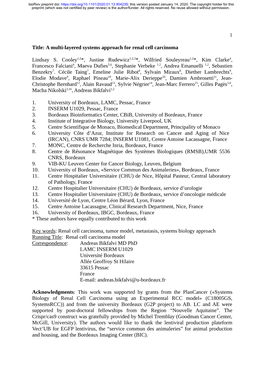 1 Title: a Multi-Layered Systems Approach for Renal Cell Carcinoma