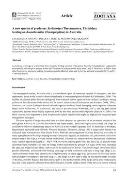 Zootaxa, a New Species of Predatory Scolothrips (Thysanoptera, Thripidae)