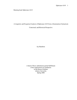 A Linguistic and Exegetical Analysis of Ephesians 4.8-9 from a Grammatical, Syntactical