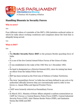 Handling Dissents in Security Forces