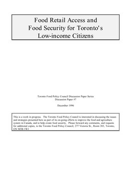 Food Retail Access and Food Security for Toronto's Low-Income Citizens