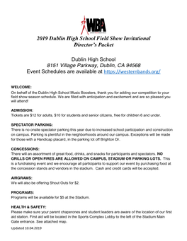 2019 Dublin High School Field Show Invitational Director's Packet