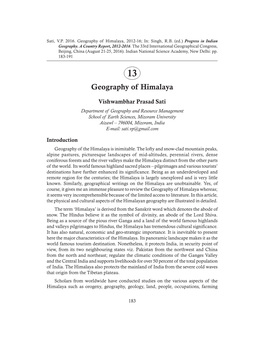 Geography of Himalaya, 2012-16; In: Singh, R.B