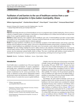 Facilitators of and Barriers to the Use of Healthcare Services from a User and Provider Perspective in Ejisu-Juaben Municipality, Ghana