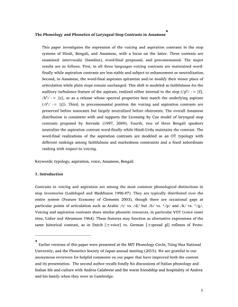 The Phonology and Phonetics of Laryngeal Stop Contrasts in Assamese