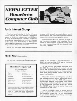 NEWSLETTER Homebrew Computer Volume 3 — Issue 4 June-July 1978