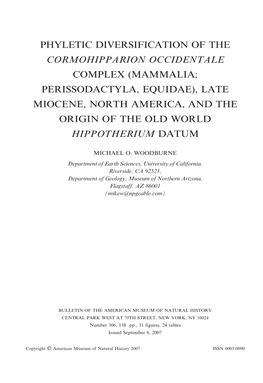 Phyletic Diversification of the Cormohipparion