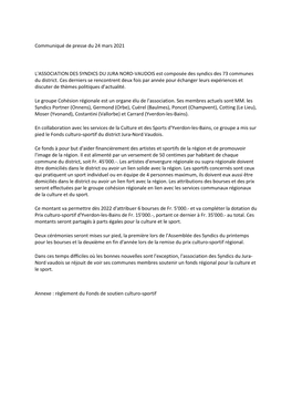 Communiqué De Presse Du 24 Mars 2021