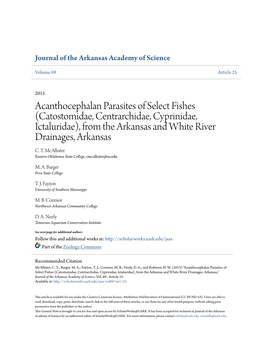 Acanthocephalan Parasites of Select Fishes (Catostomidae, Centrarchidae, Cyprinidae, Ictaluridae), from the Arkansas and White River Drainages, Arkansas C