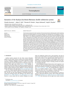 Dynamics of the Ryukyu/Izu-Bonin-Marianas Double Subduction System T ⁎ Claudio Faccennaa, , Adam F