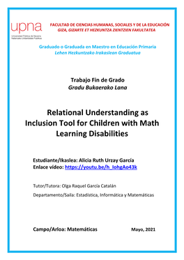 Relational Understanding As Inclusion Tool for Children with Math Learning Disabilities