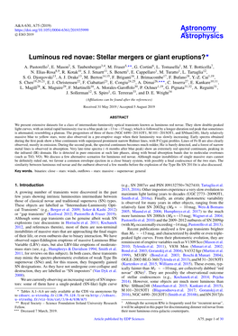 Luminous Red Novae: Stellar Mergers Or Giant Eruptions?? A