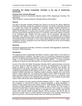 Compiling the Global Compositae Checklist in the Age of Biodiversity Informatics