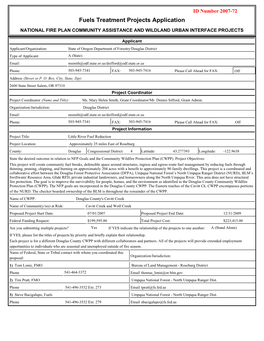 Fuels Treatment Projects Application NATIONAL FIRE PLAN COMMUNITY ASSISTANCE and WILDLAND URBAN INTERFACE PROJECTS