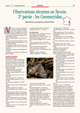 Observations Récentes En Savoie. 2E Partie : Les Geometridae Michel Savourey, En Collaboration Avec Philippe Francoz ●