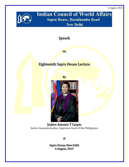 Speech Eighteenth Sapru House Lecture