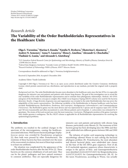 The Variability of the Order Burkholderiales Representatives in the Healthcare Units