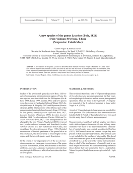 A New Species of the Genus Lycodon (Boie, 1826) from Yunnan Province, China (Serpentes: Colubridae)