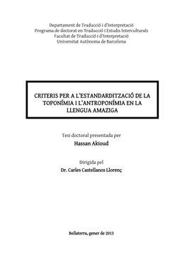 Criteris Per a L'estandardització De La Toponímia I L'antroponímia En La Llengua Amaziga