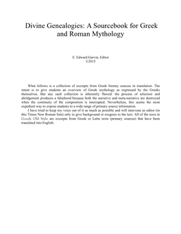 Divine Genealogies: a Sourcebook for Greek and Roman Mythology