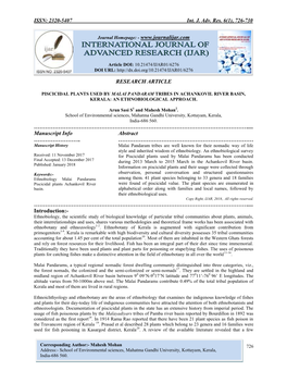 Piscicidal Plants Used by Malai Pandaram Tribes in Achankovil River Basin, Kerala: an Ethnobiological Approach