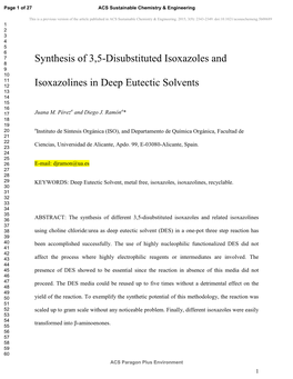 Synthesis of 3,5-Disubstituted Isoxazoles and Isoxazolines In