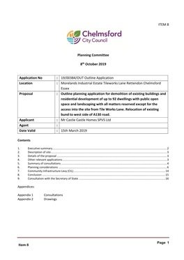 ITEM 8 Planning Committee 8Th October 2019 Application No