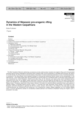 Dynamics of Mesozoic Pre-Orogenic Rifting in the Western Carpathians