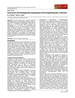 Taxonomic and Phylogenetic Assessment of the Euphorbiaceae: a Review H