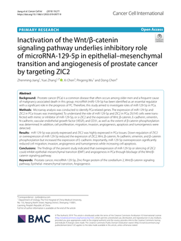 Inactivation of the Wnt/Β-Catenin Signaling Pathway Underlies