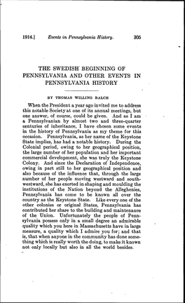 The Swedish Beginning of Pennsylvania and Other Events in Pennsylvania History