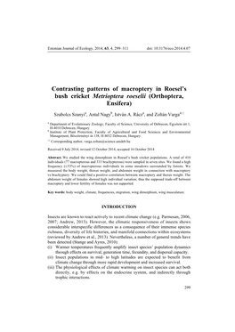 Contrasting Patterns of Macroptery in Roesel's Bush Cricket Metrioptera