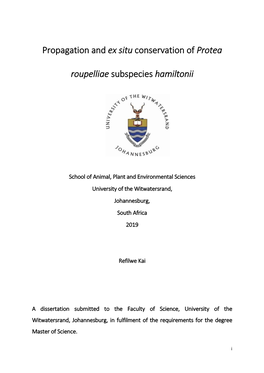 Propagation and Ex Situ Conservation of Protea Roupelliae