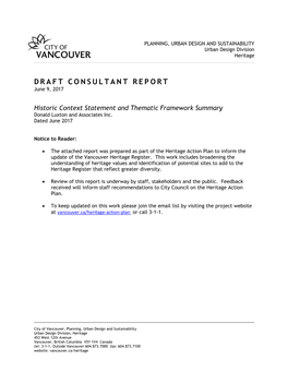 Historic Context Statement and Thematic Framework Summary Donald Luxton and Associates Inc