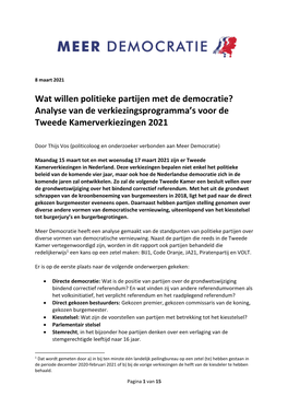 Wat Willen Politieke Partijen Met De Democratie? Analyse Van De Verkiezingsprogramma’S Voor De Tweede Kamerverkiezingen 2021