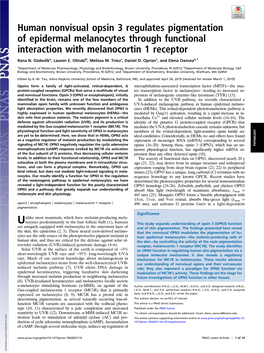 Human Nonvisual Opsin 3 Regulates Pigmentation of Epidermal Melanocytes Through Functional Interaction with Melanocortin 1 Receptor