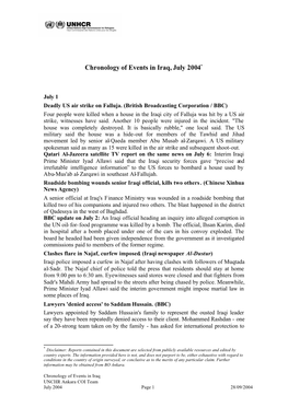 Chronology of Events in Iraq, July 2004*