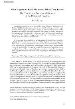 What Happens to Social Movements When They Succeed: the Case of the 4 Percent for Education in the Dominican Republic