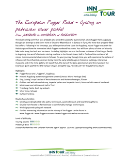 The European Fugger Road - Cycling on Patrician Silver Paths! from AUGSBURG to INNSBRUCK Or ROSENHEIM