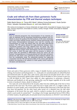 Crude and Refined Oils from Elaeis Guineensis: Facile Characterization by FTIR and Thermal Analysis Techniques Pablo Martín-Ramos A, Teresa M.R