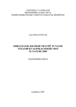 Ohranjanje Kraških Travišč in Nanje Vezanih Kvalifikacijskih Vrst Iz Nature 2000