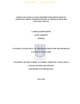 Effect of Natural Cocoa Powder Supplementation on Oxidative Stress and Hematological Indices in Healthy Ghanaian Adults