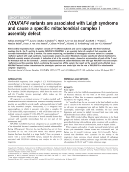 NDUFAF4 Variants Are Associated with Leigh Syndrome and Cause a Speciﬁc Mitochondrial Complex I Assembly Defect