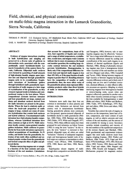 Field, Chemical, and Physical Constraints on Mafic-Felsic Magma Interaction in the Lamarck Granodiorite, Sierra Nevada, California