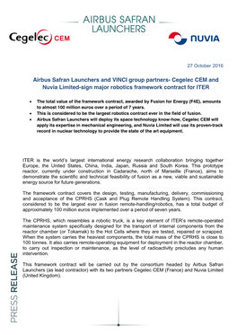 Airbus Safran Launchers and VINCI Group Partners- Cegelec CEM and Nuvia Limited-Sign Major Robotics Framework Contract for ITER