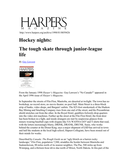 Hockey Nights: the Tough Skate Through Junior-League Life